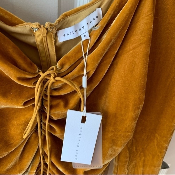 Endless Rose Ruched Long Sleeve Velvet Bodycon Dress Yellow - Picture 7 of 12